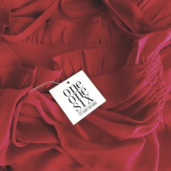 One One Six New with tags Deep Red Ruffle trim V-neck Fit and Flare Dress xs - Picture 6 of 11